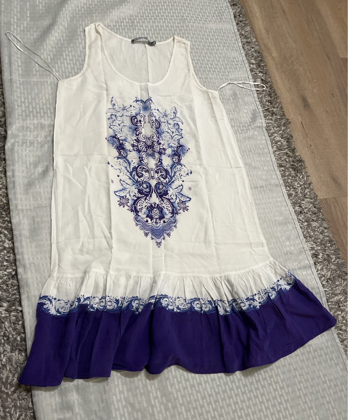 White & Blue Print Sleeveless Dress