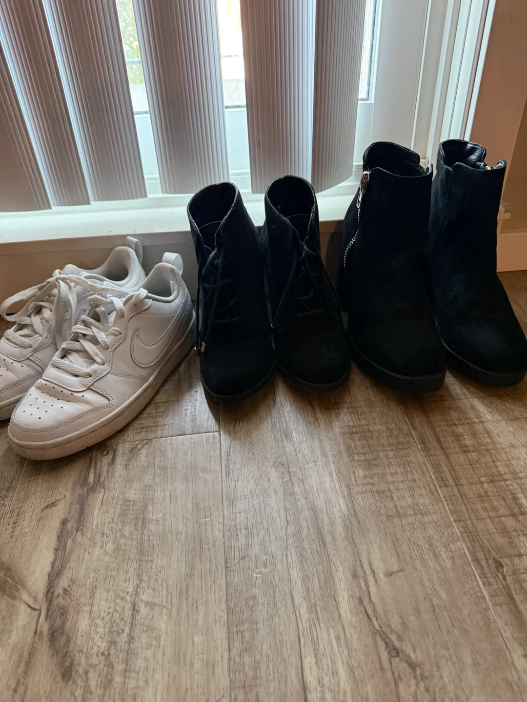 Nike White Sneakers and Black heal Boots
