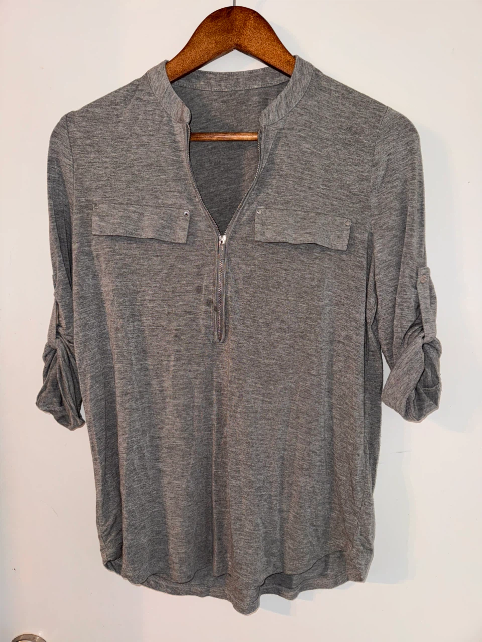 Grey Zipper Henley Shirt