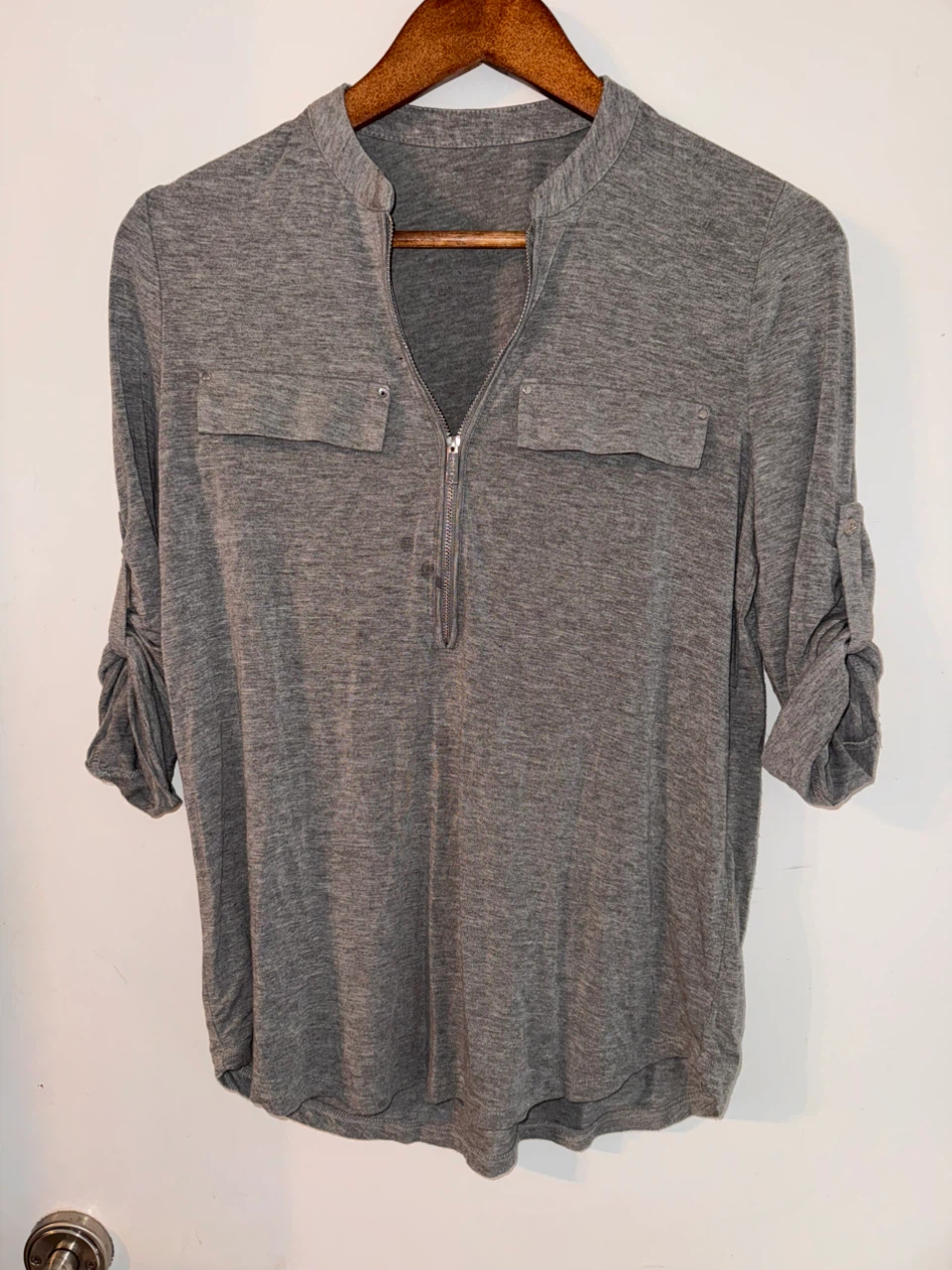 Grey Zipper Henley Shirt - photo 2