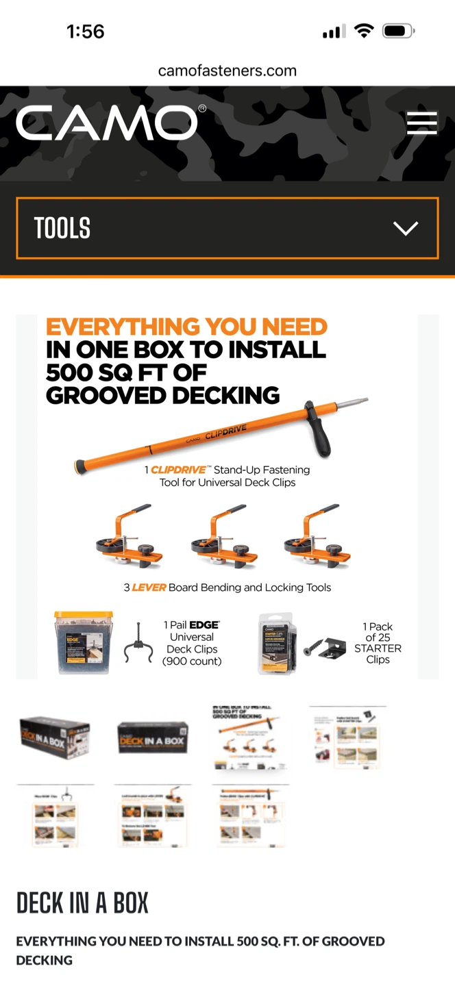 CAMO Deck in a Box Kit for 500 Sq Ft Grooved Decking