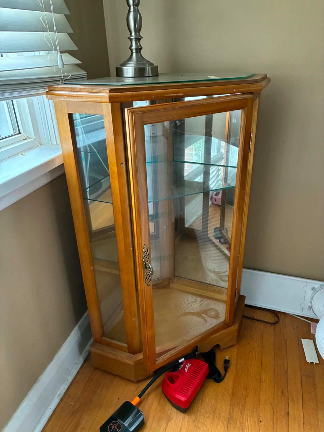 Wooden Corner Display Cabinet with Glass Doors