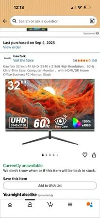 🔥 MOVING OUT SALE – 32” 4K UHD Monitor (Gawfolk)!