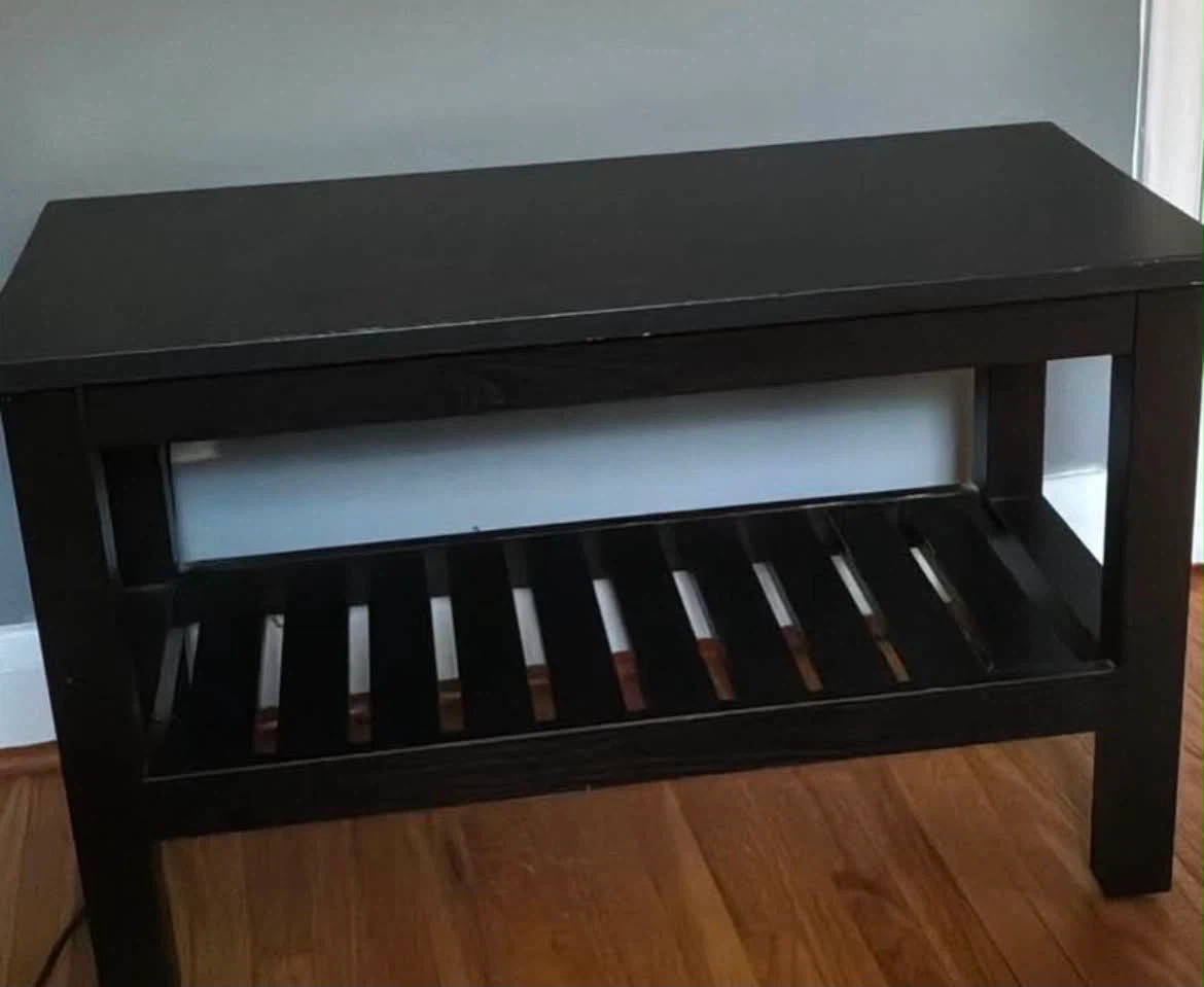 Dark Wood Bench with Shelf
