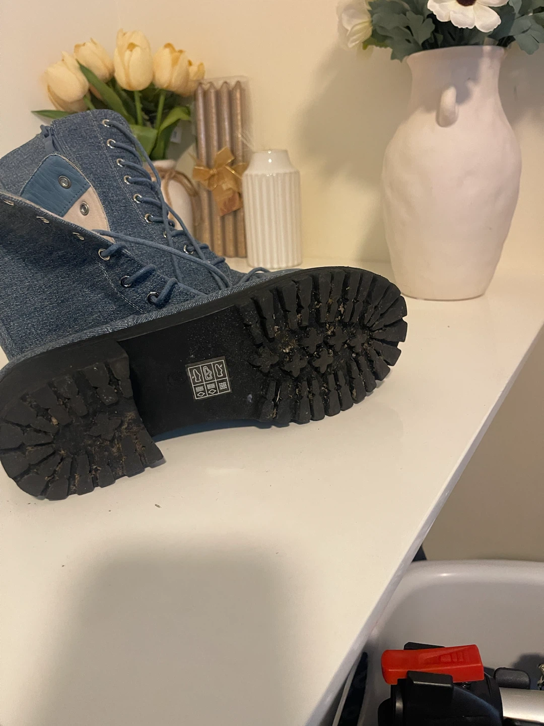 Blue Denim Lace-Up Combat Boots - photo 5