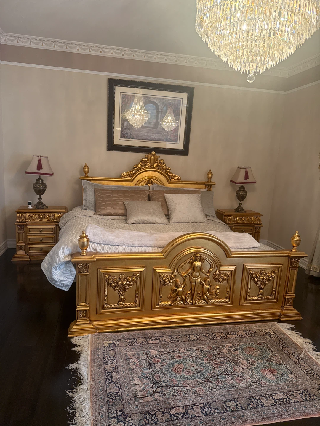 Antique Gold  plated Vanity  Set with Mirror and Stool