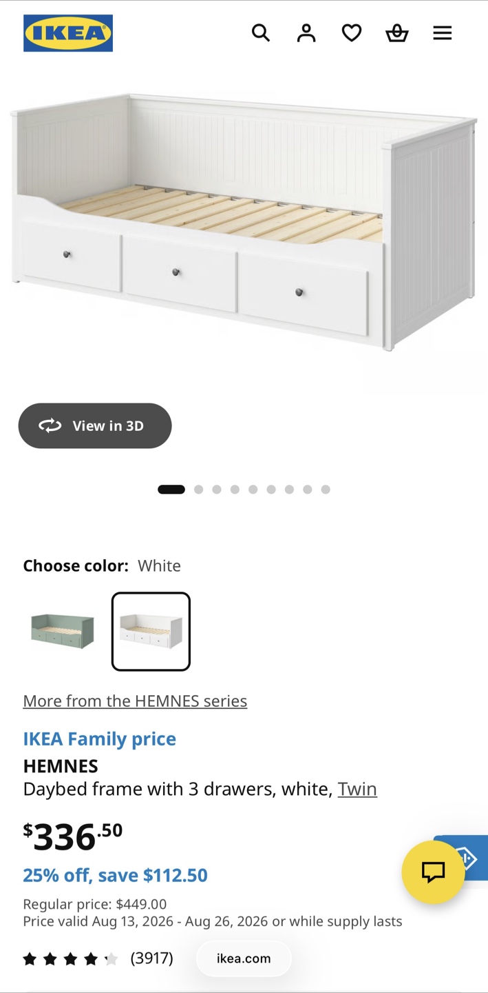 IKEA HEMNES Daybed Frame White Twin with 3 Drawers