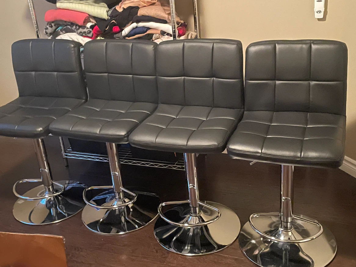 Set of 4 Black Faux Leather Bar Stools