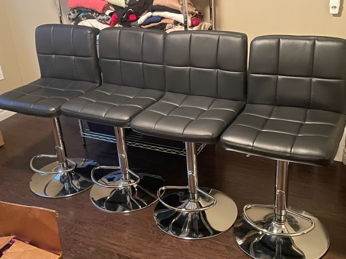Set of 4 Black Faux Leather Bar Stools - photo 2