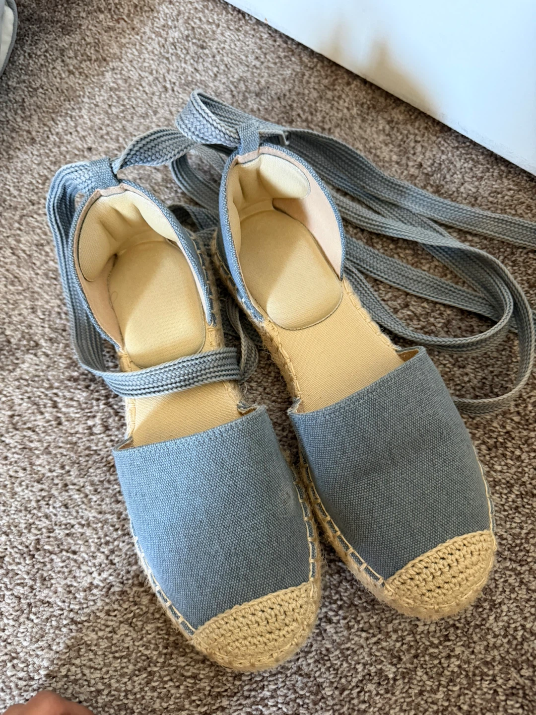 Light blue/grey Espadrille Flats with Tie-Up Straps