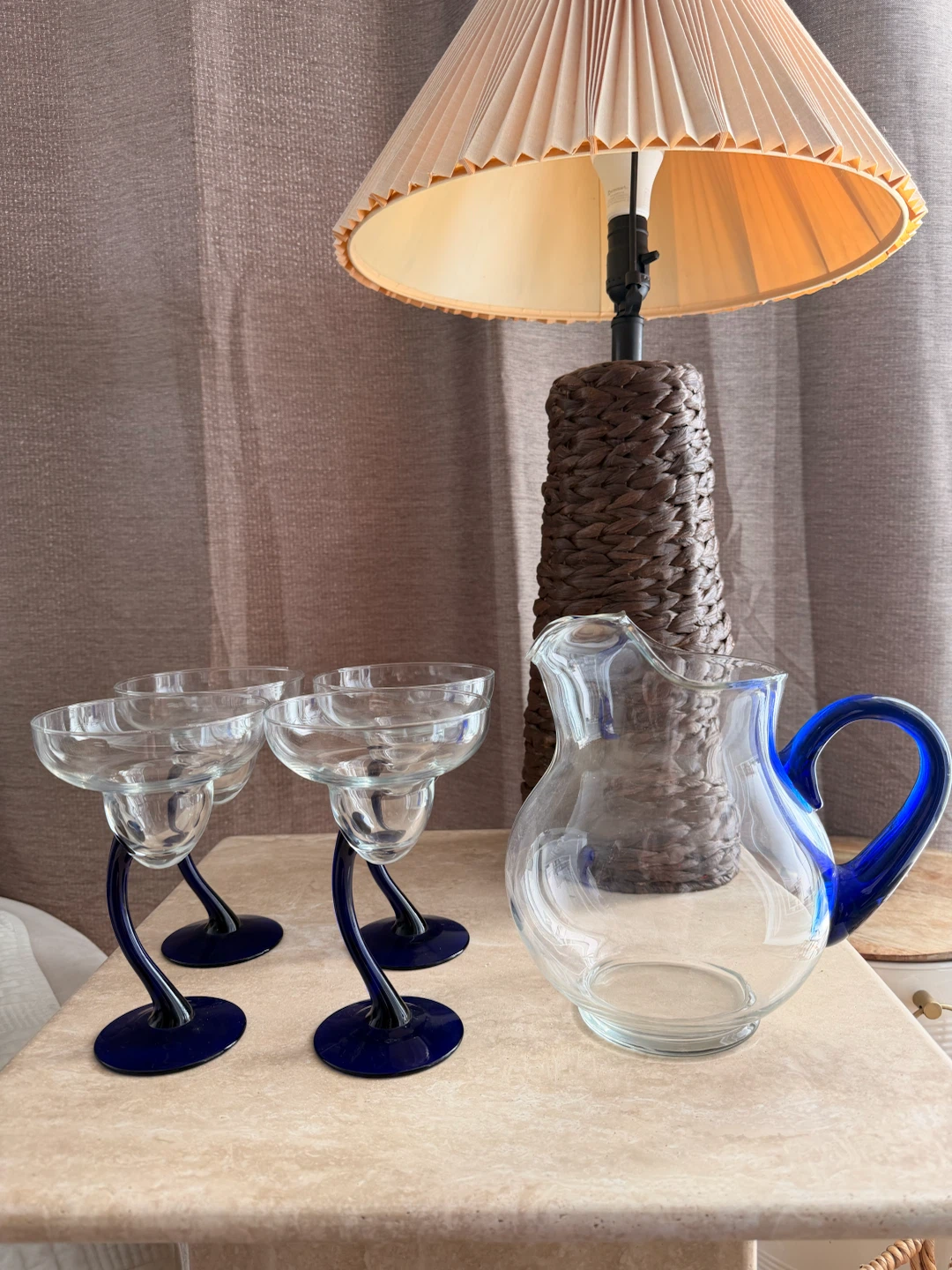 Vintage Margarita Glasses & Pitcher Set - Blue Accents