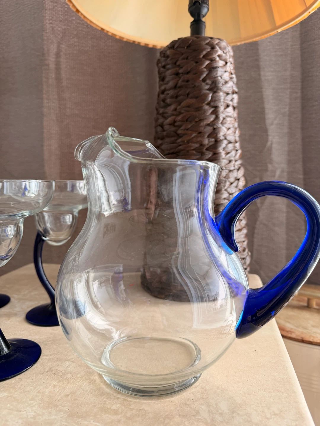 Vintage Margarita Glasses & Pitcher Set - Blue Accents - photo 2