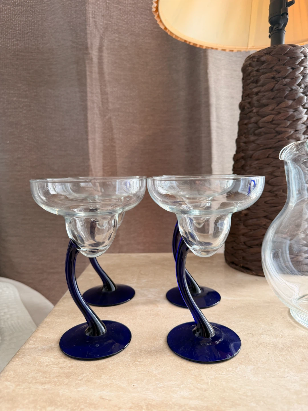Vintage Margarita Glasses & Pitcher Set - Blue Accents - photo 3