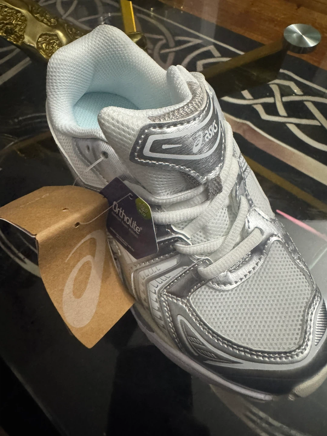 ASICS Silver and White Running Shoes