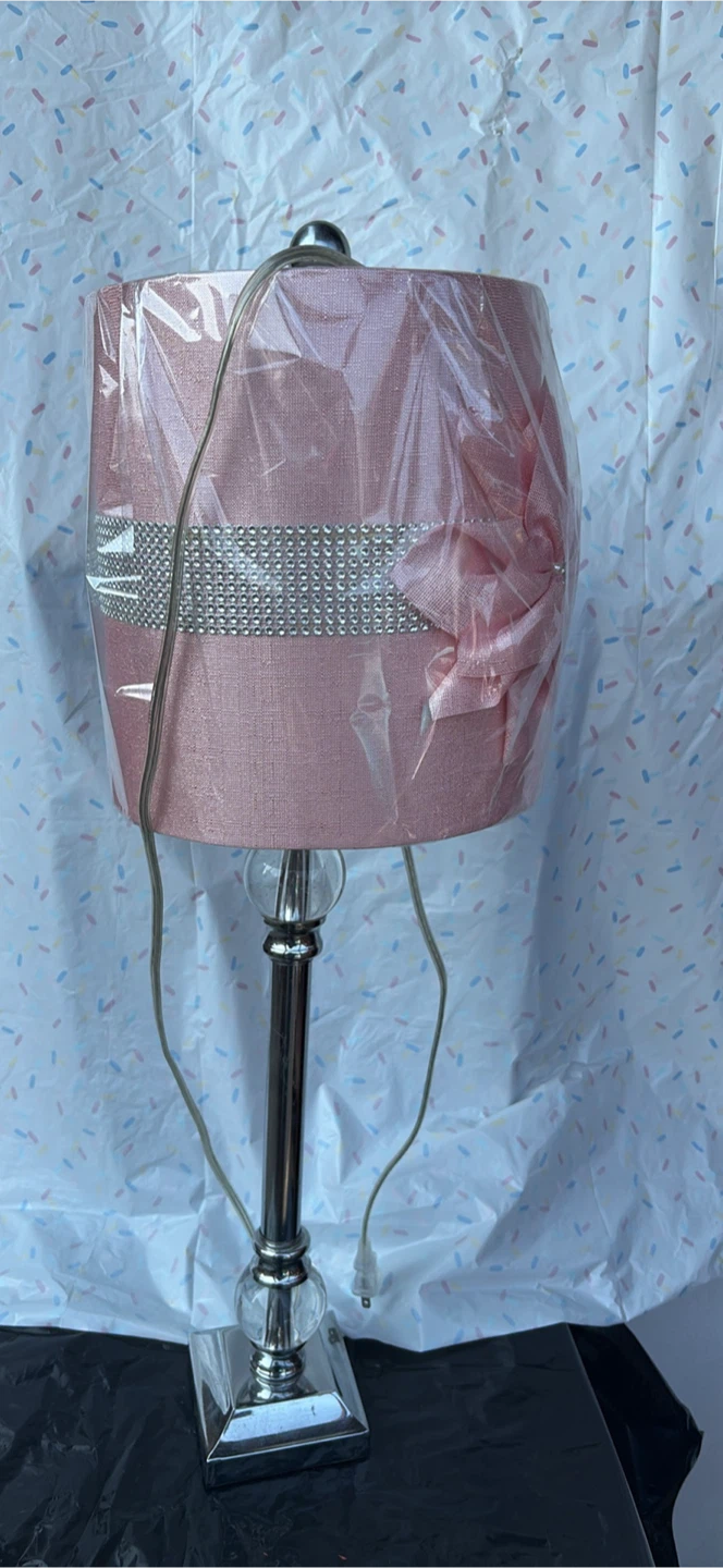 Pink Table Lamp with Flower and Rhinestone Accent - photo 3