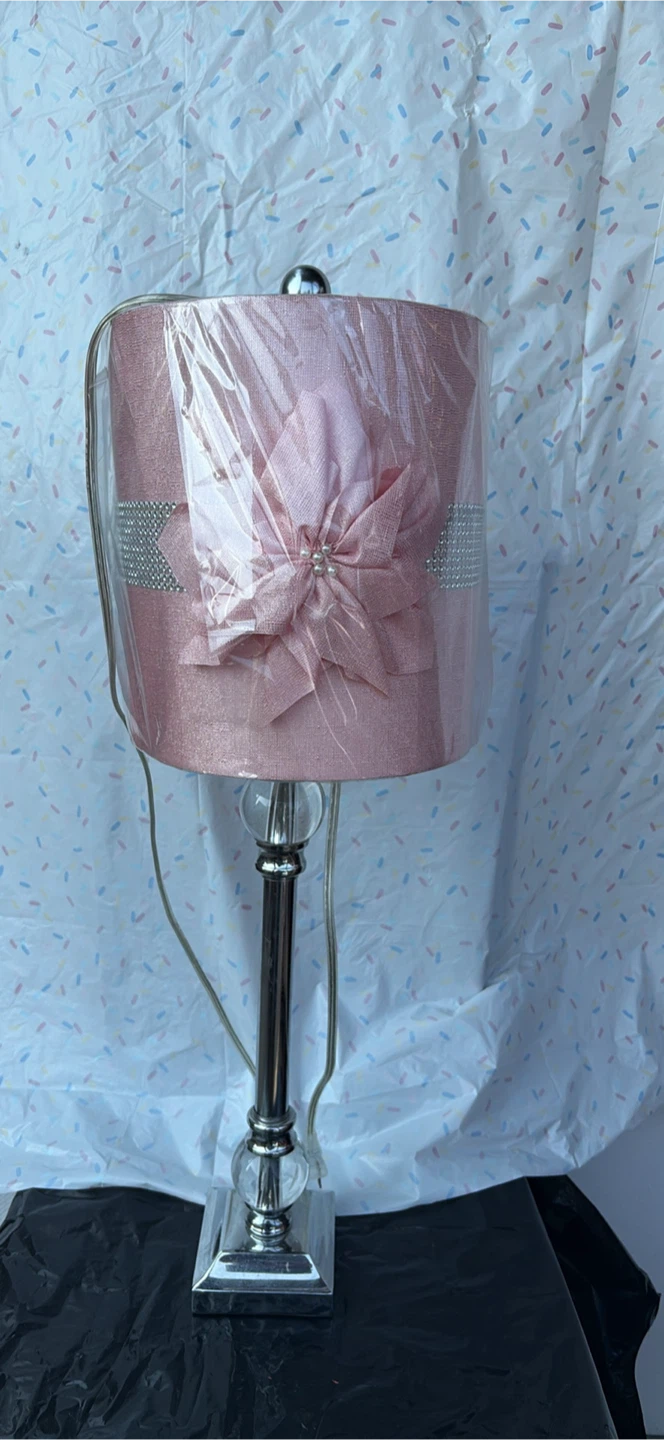 Pink Table Lamp with Flower and Rhinestone Accent