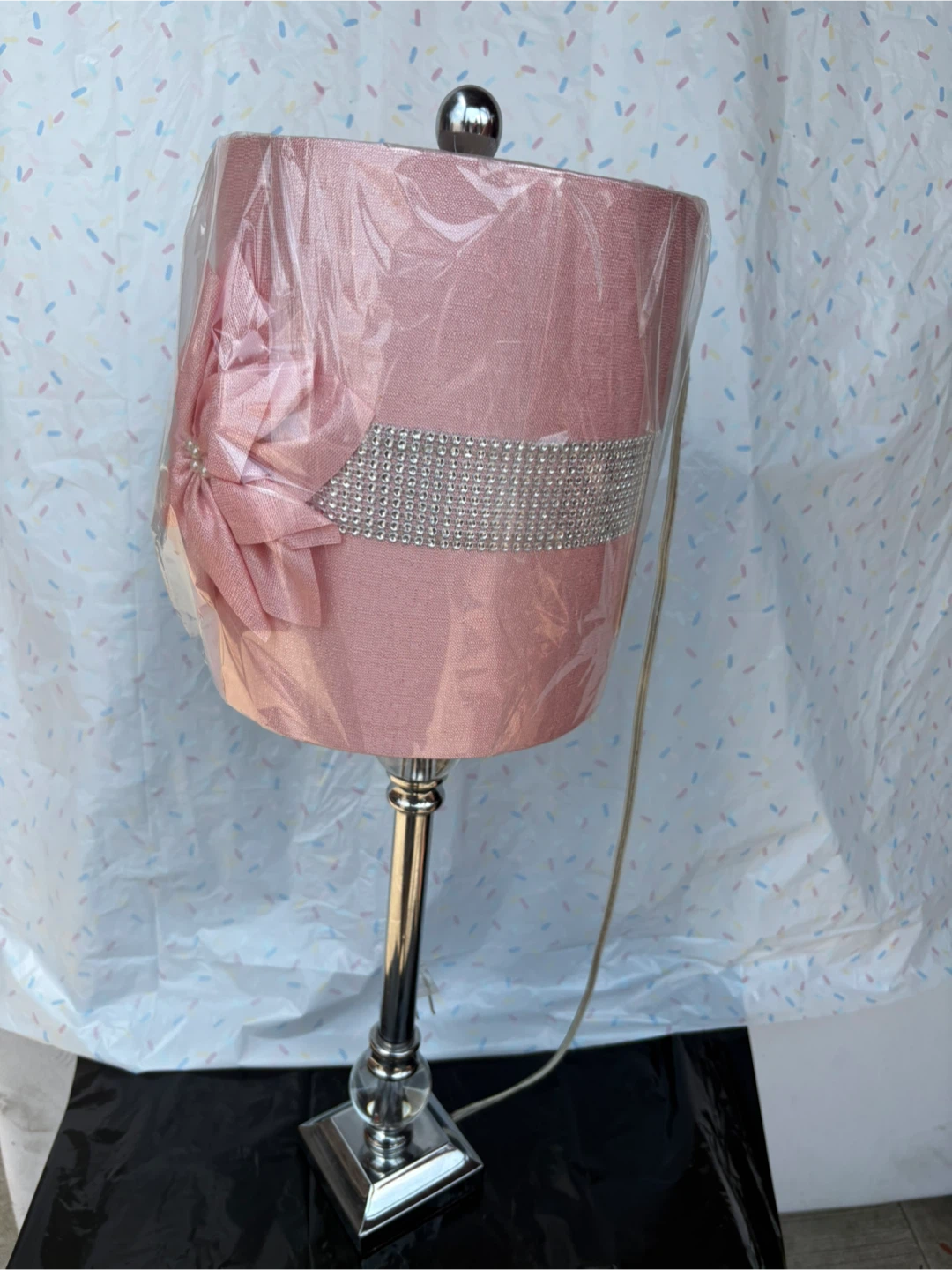 Pink Table Lamp with Flower and Rhinestone Accent - photo 2