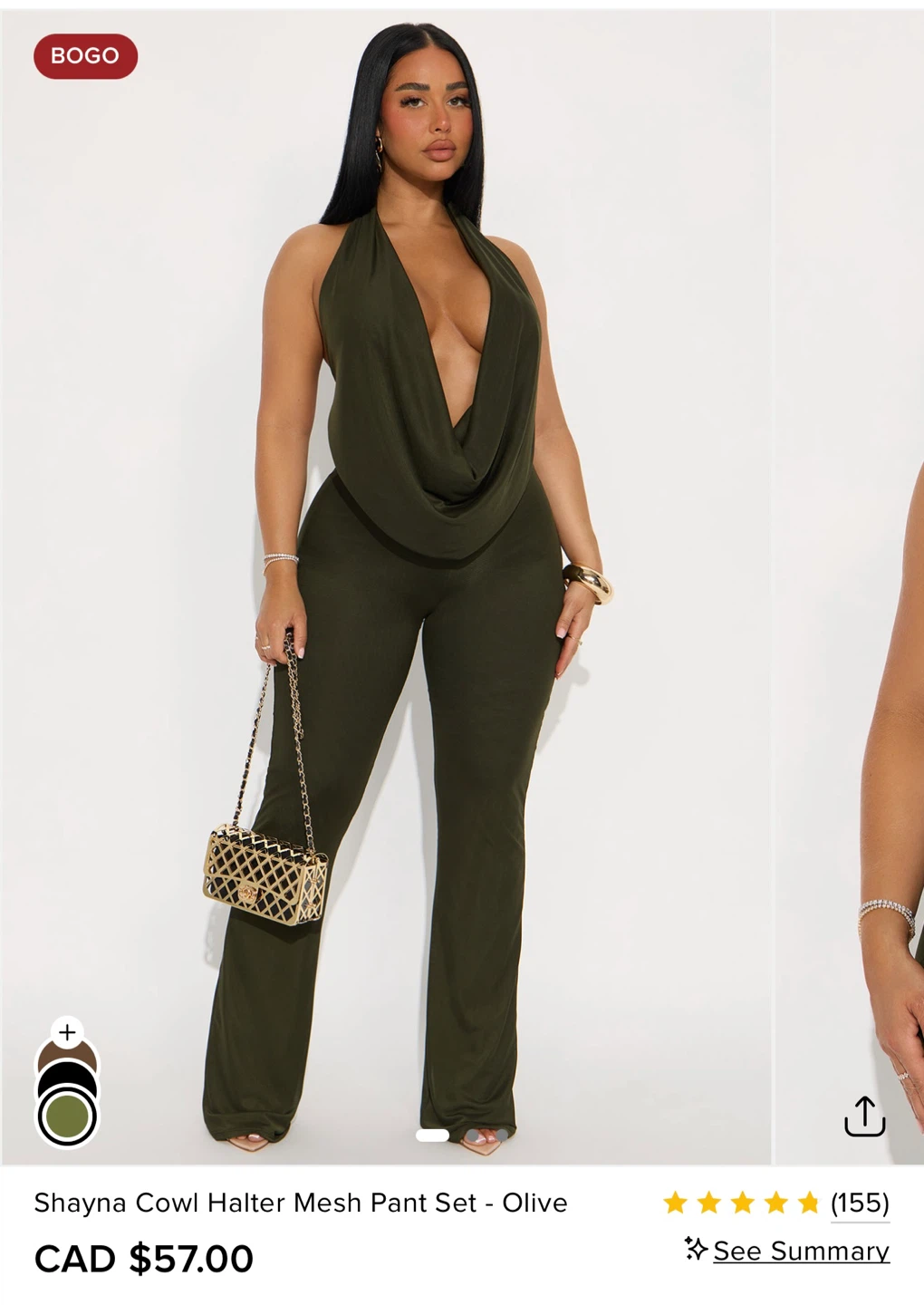 Shayna Cowl Halter Mesh Pant Set - Olive