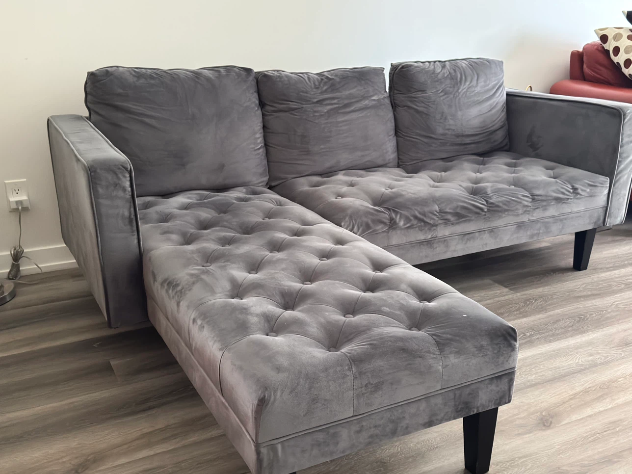 Grey Velvet Sectional Sofa - photo 2