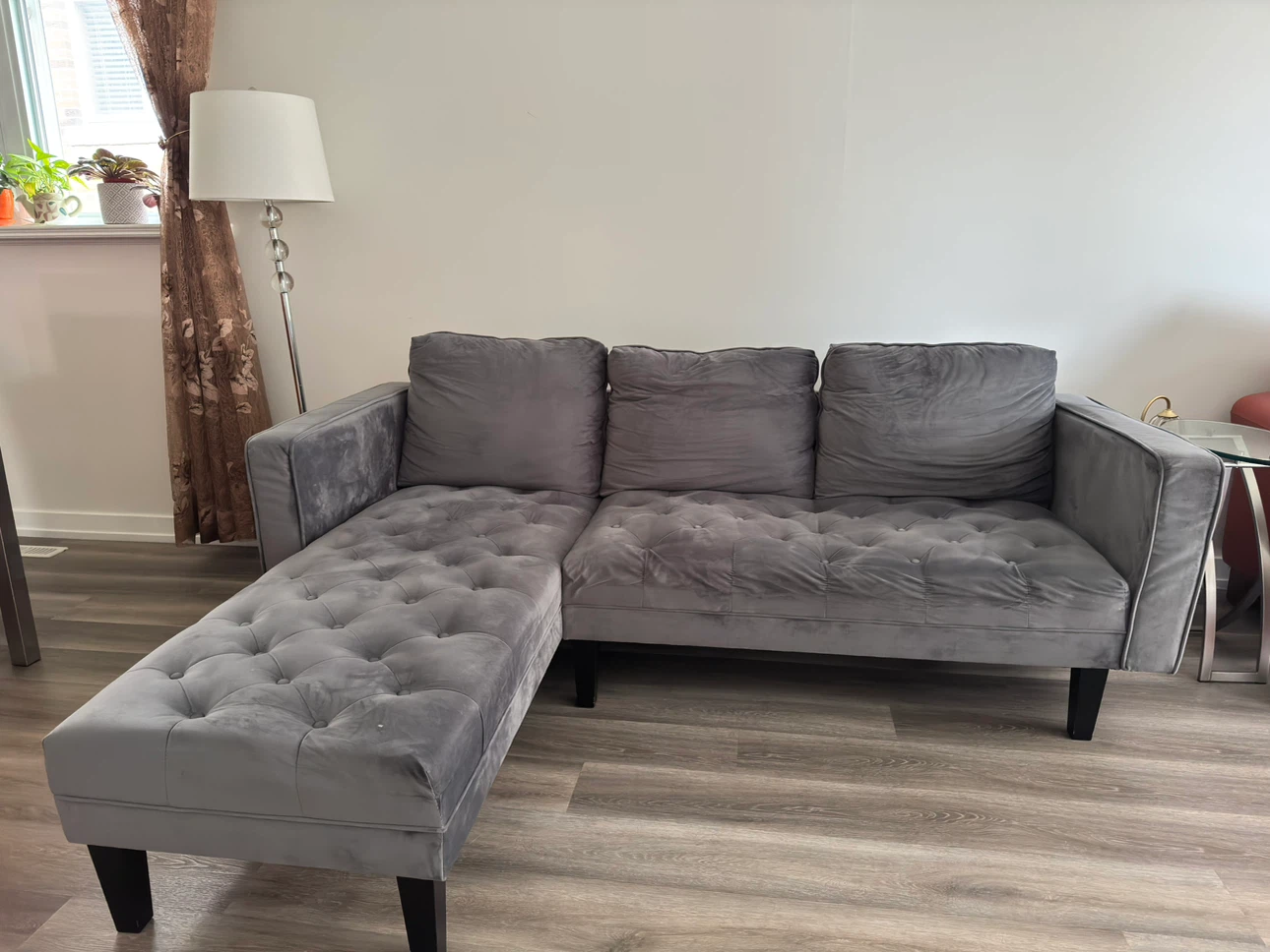 Grey Velvet Sectional Sofa - photo 3