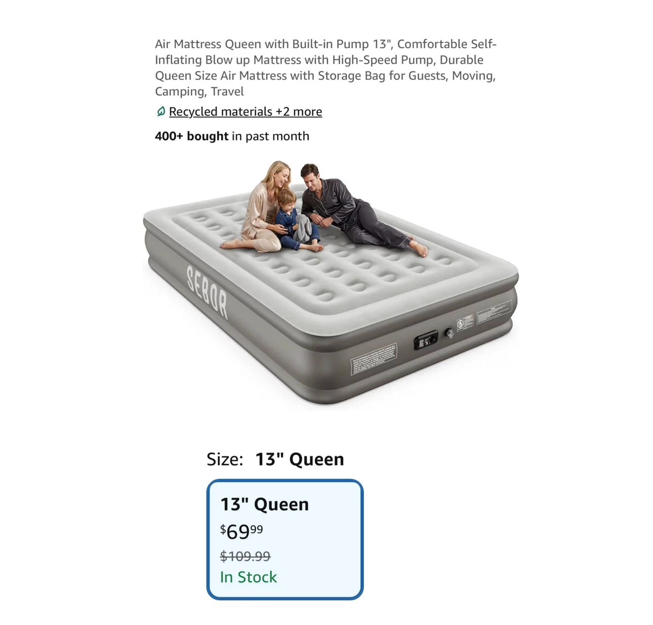 Brand new Air Mattress Queen with Built-in Pump 13"