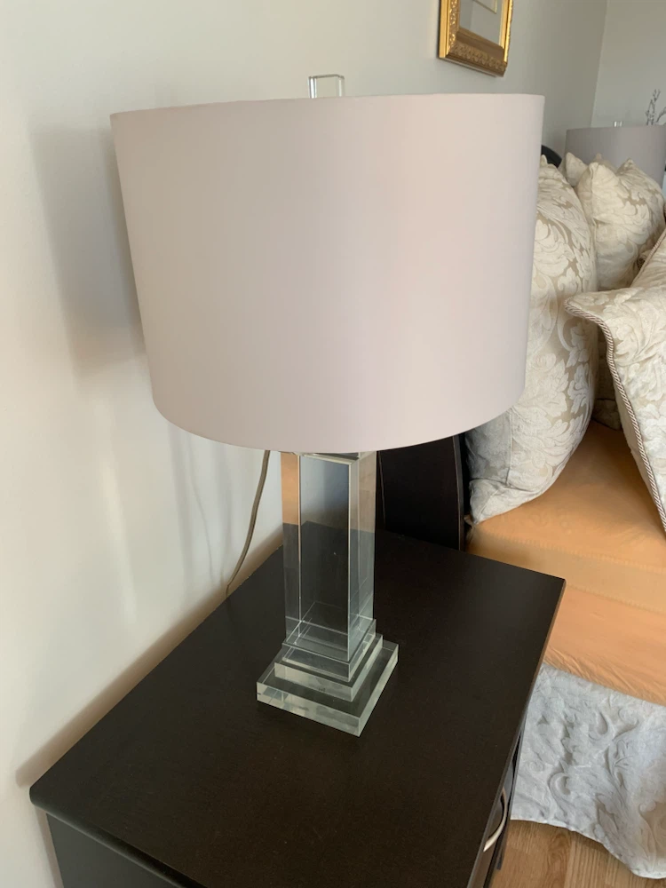 Clear Acrylic Table Lamp with Light Grey Shade