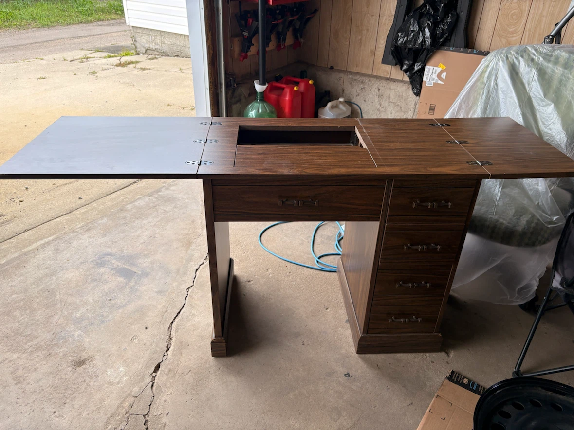 Vintage Wood Sewing Machine Desk with Drawers