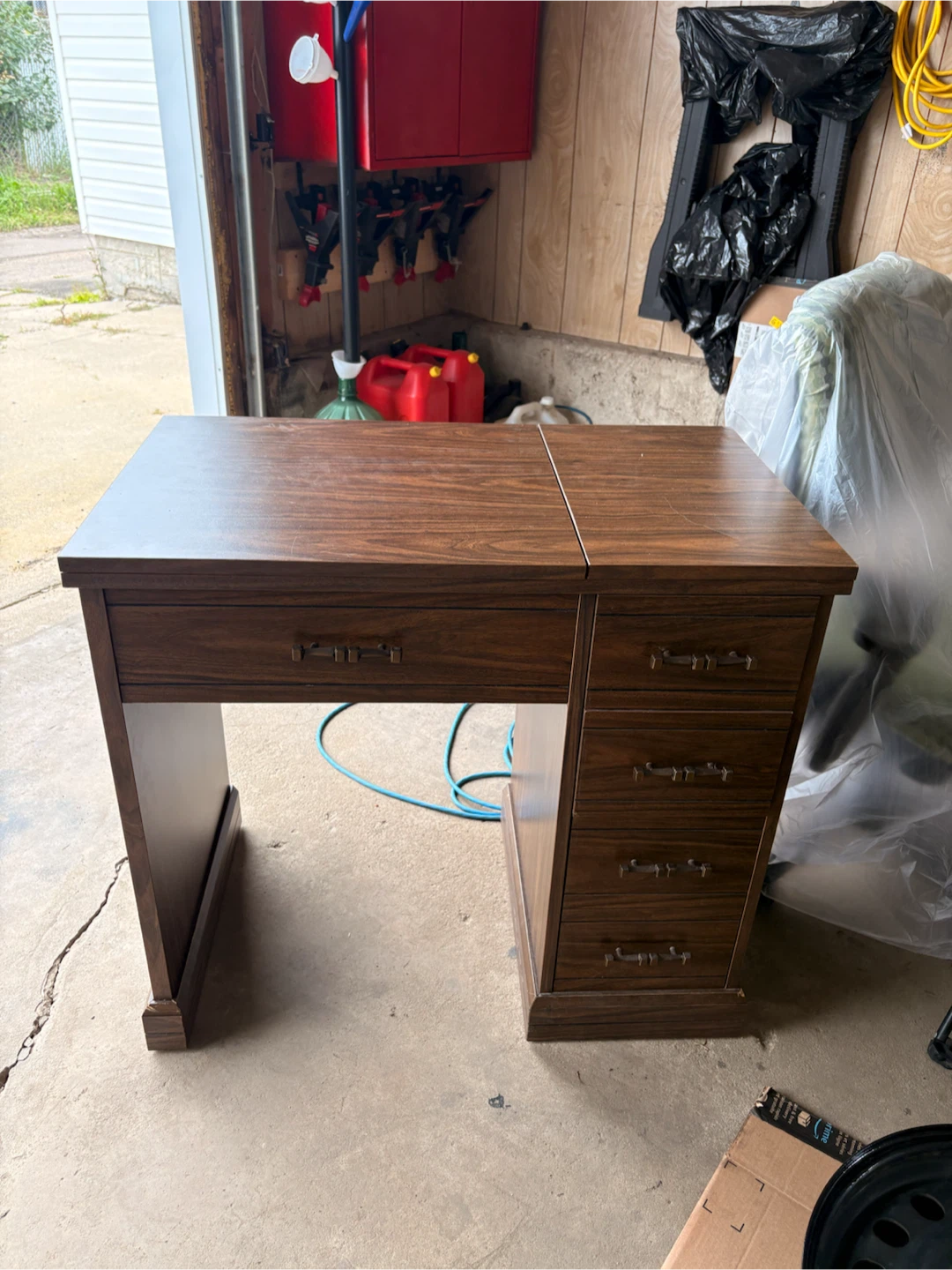 Vintage Wood Sewing Machine Desk with Drawers - photo 2