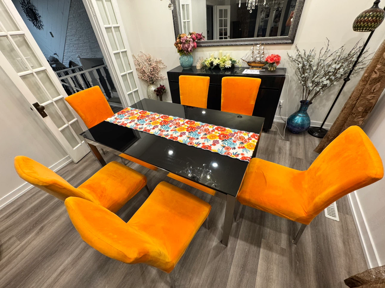 Black Glass Dining Table with 6 Chairs - photo 2