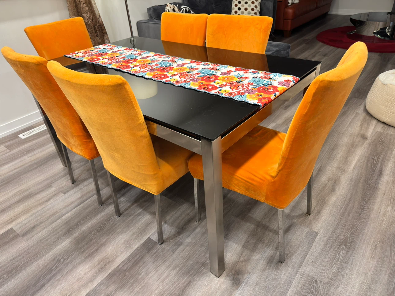 Black Glass Dining Table with 6 Chairs - photo 3