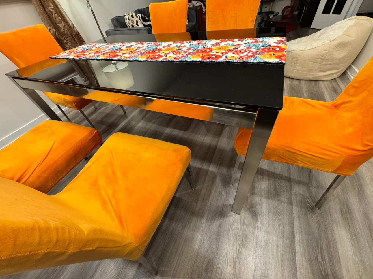 Black Glass Dining Table with 6 Chairs - photo 4