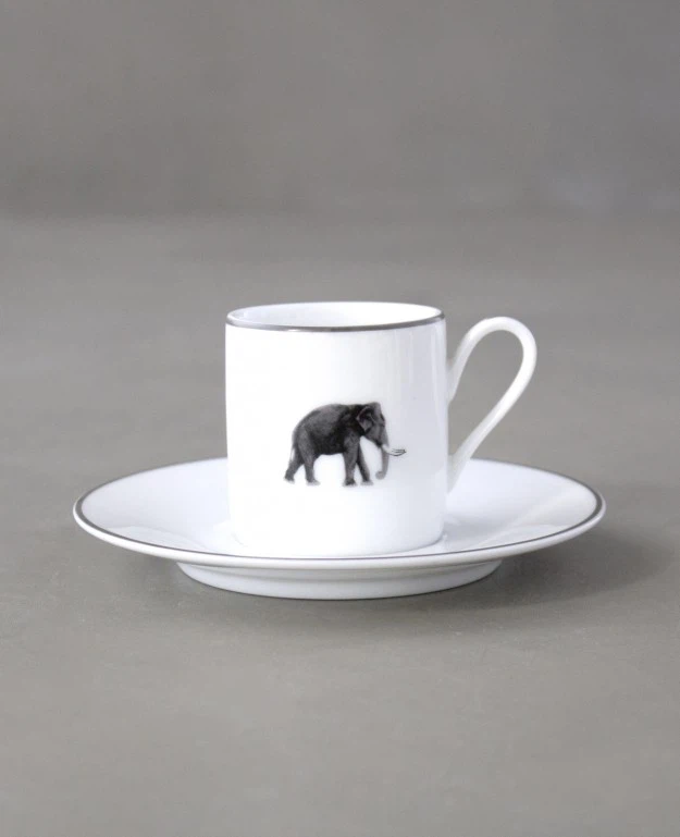 Set of 6 Espresso Cups and Saucers with Elephant Design - photo 2
