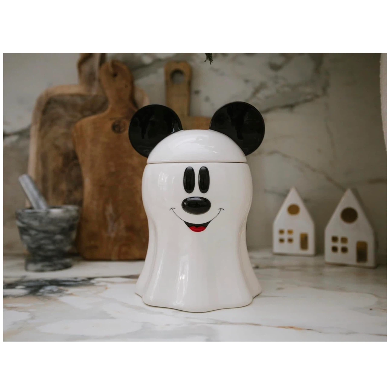 Disney 5x10in Vintage Ceramic Ghost Mickey Mouse Cookie Jar