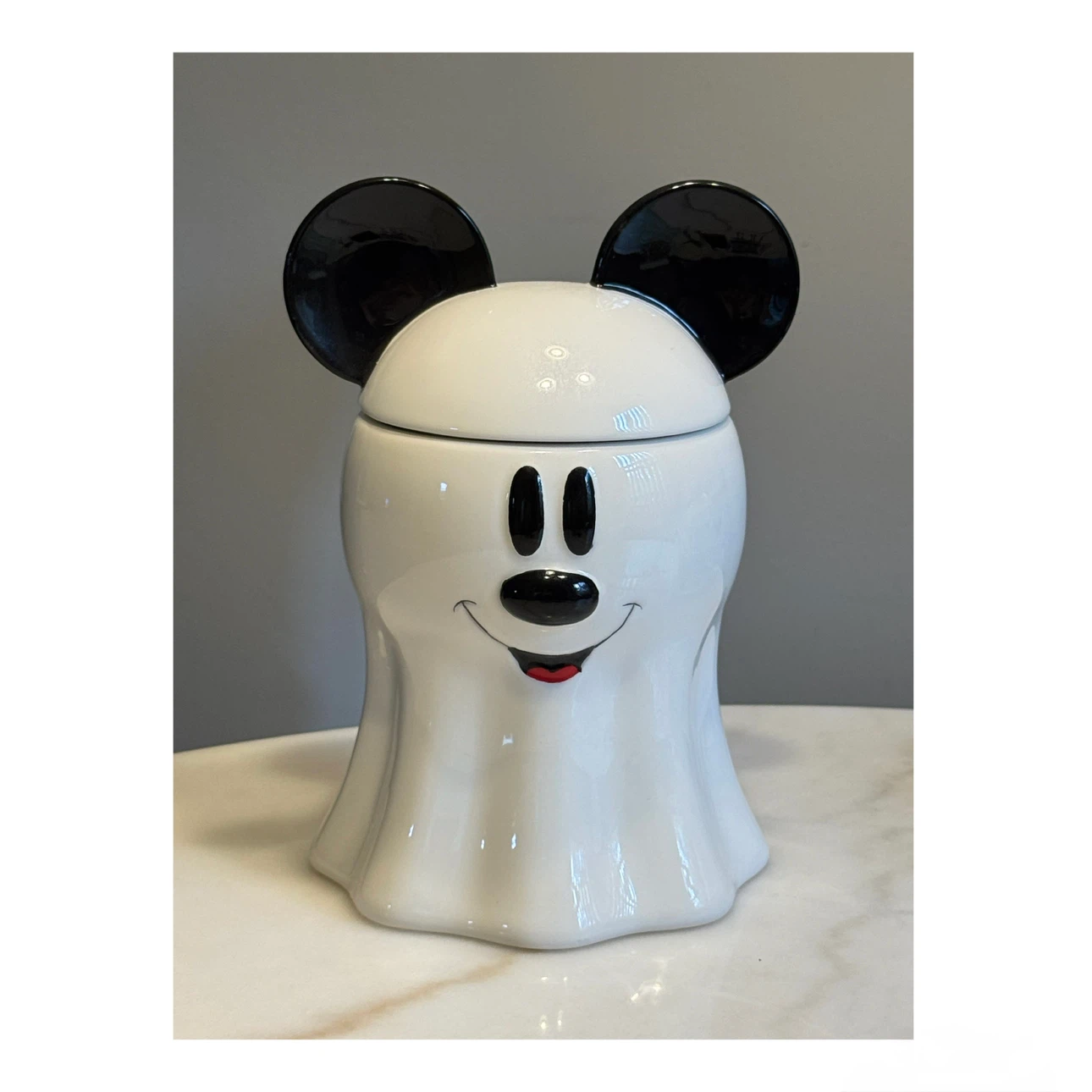 Disney 5x10in Vintage Ceramic Ghost Mickey Mouse Cookie Jar - photo 2