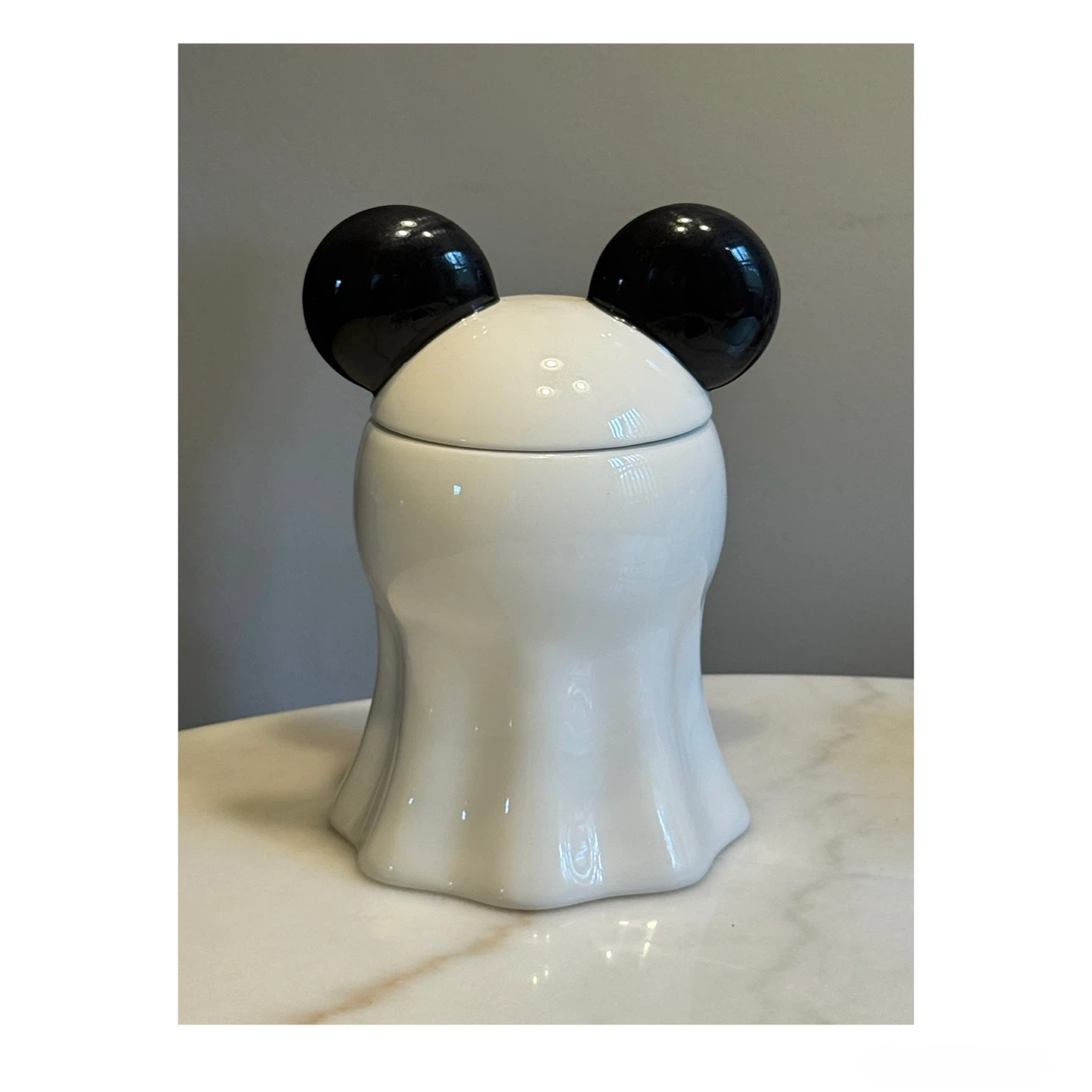 Disney 5x10in Vintage Ceramic Ghost Mickey Mouse Cookie Jar - photo 3