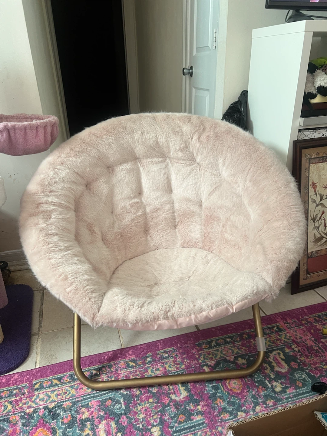 Faux Fur Pink Folding Chair