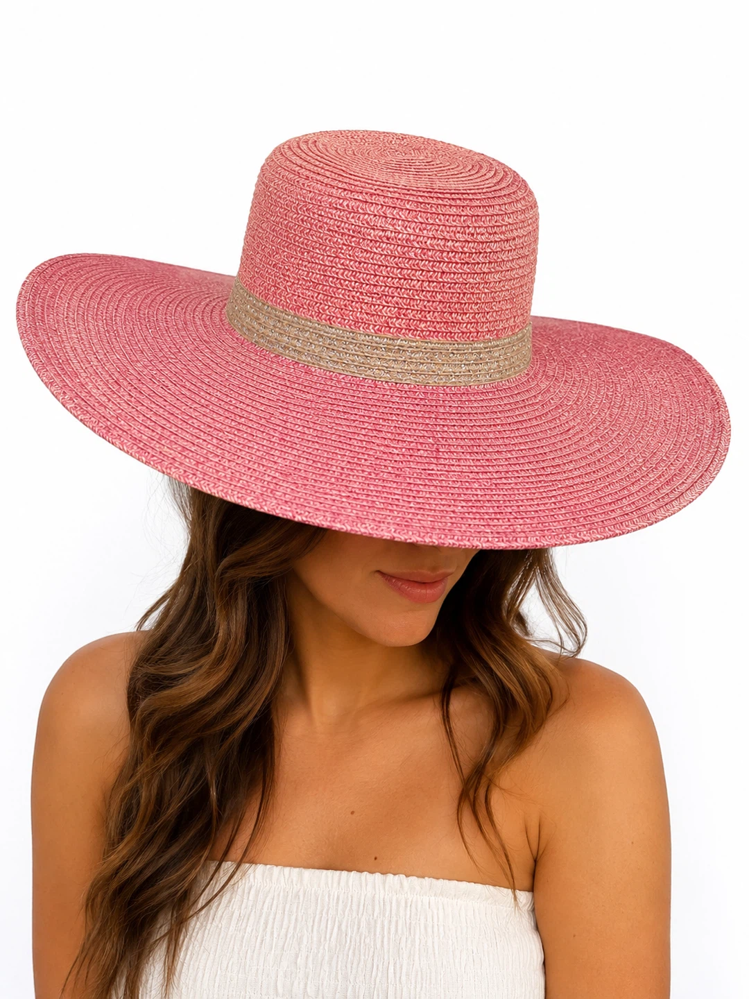 Pink Wide Brim Straw Hat