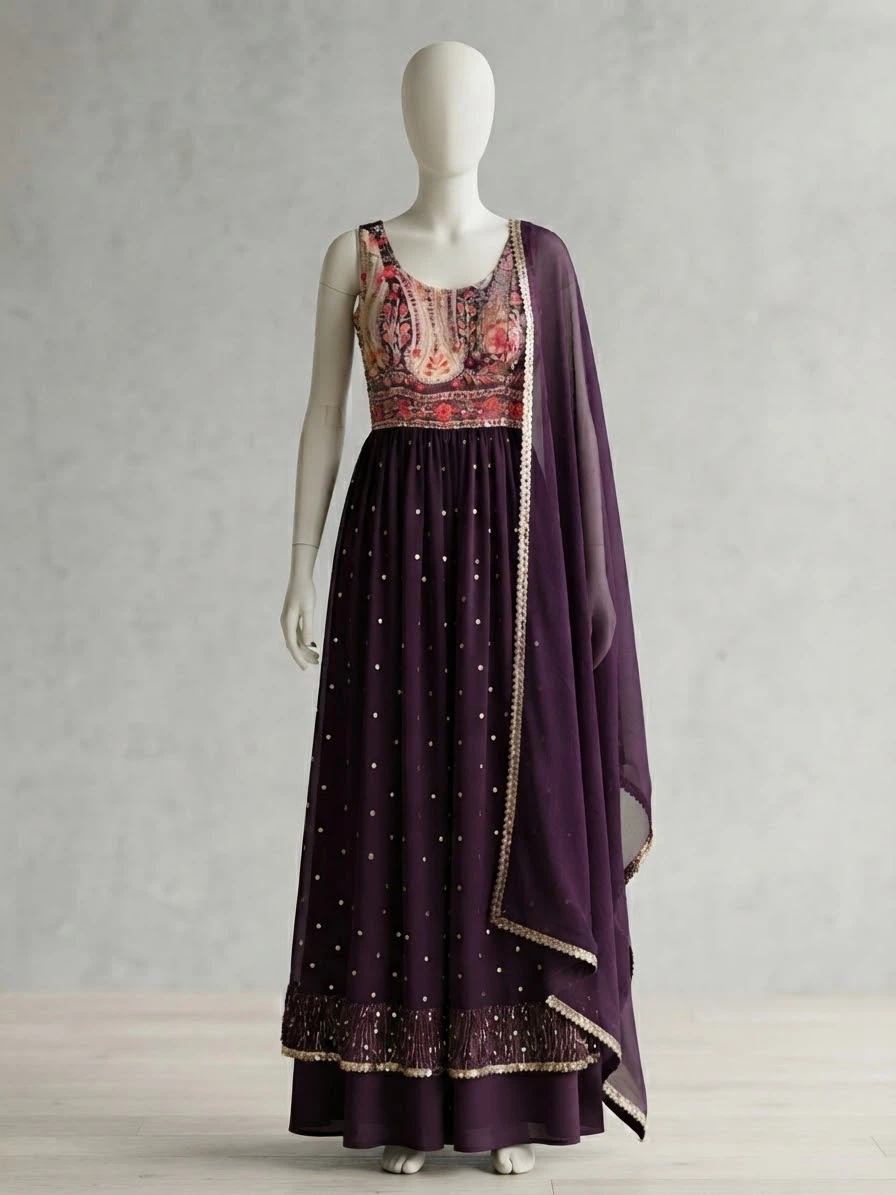 Purple Embroidered Sharara Dupatta Set
