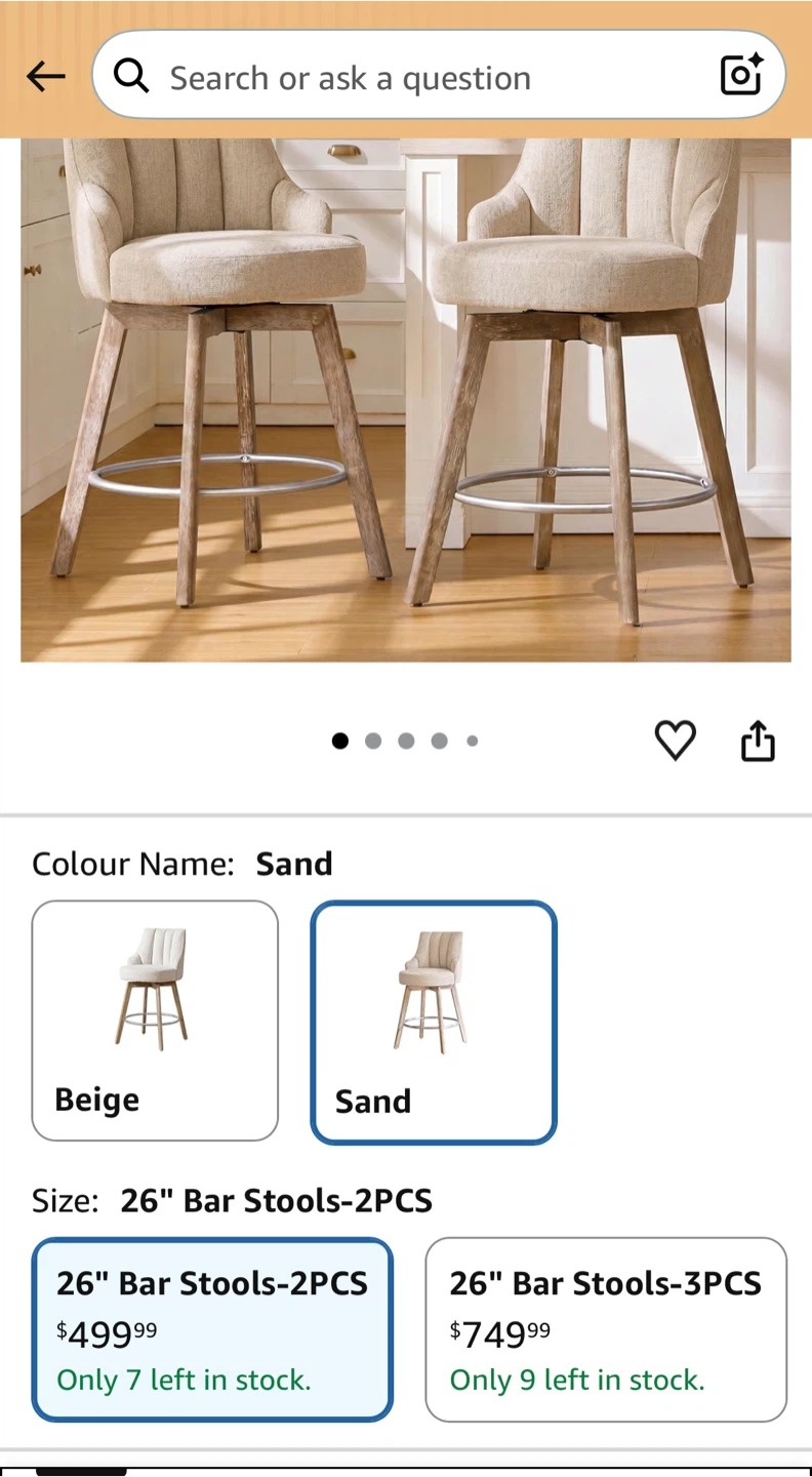 (NEW) Sand Swivel Bar Stools - 26" (Set of 2) - photo 3