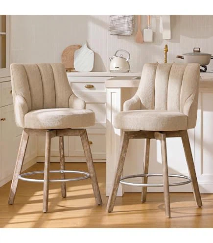 (NEW) Sand Swivel Bar Stools - 26" (Set of 2) - photo 4
