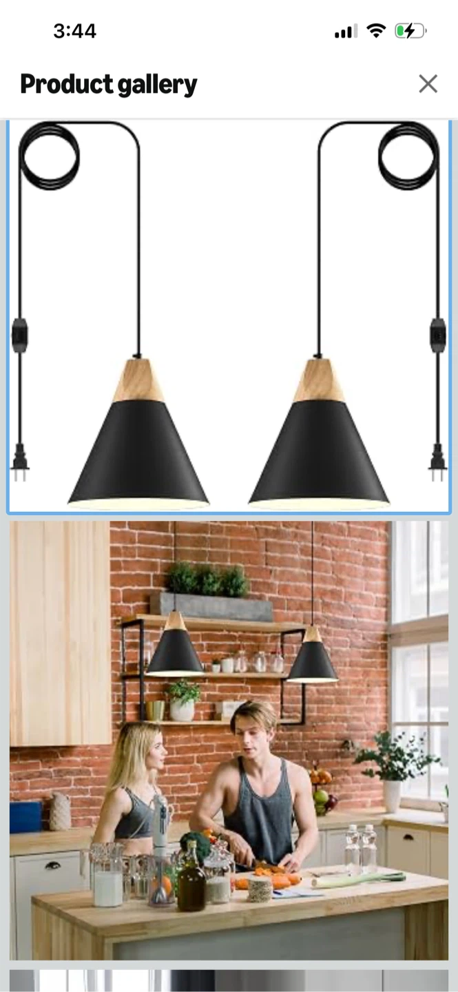 New-SESIMENT Set of 2 Black and Wood Plug-in Pendant Lights - photo 2