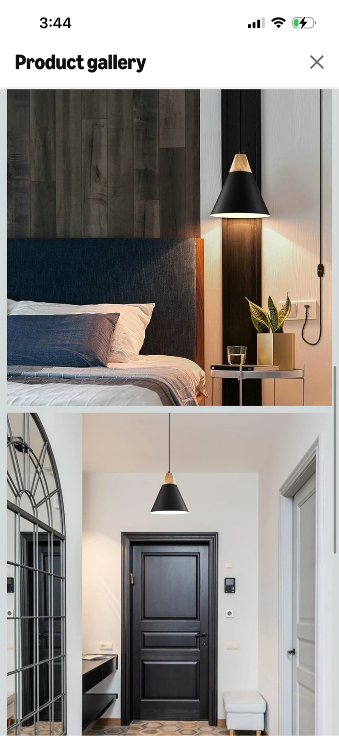 New-SESIMENT Set of 2 Black and Wood Plug-in Pendant Lights - photo 3