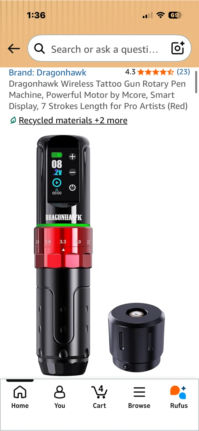 Dragonhawk Wireless Tattoo Gun Rotary Pen Machine (Red) - photo 2