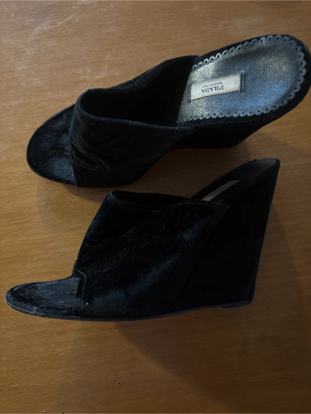 Prada Black Velvet Wedge Mules - photo 4