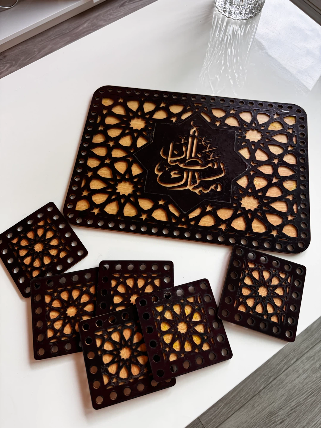 Wooden Islamic Coasters and Tray Set