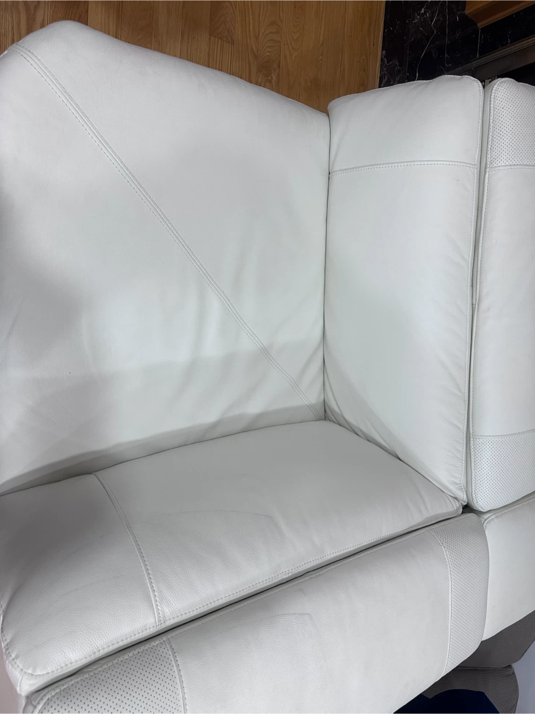 White Leather Sectional Sofa Piece with sofa console armrest