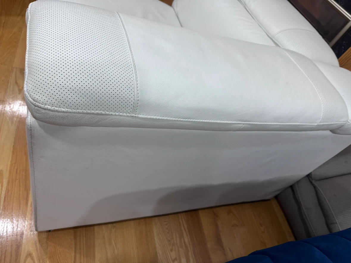 White Leather Sectional Sofa Piece with sofa console armrest - photo 2