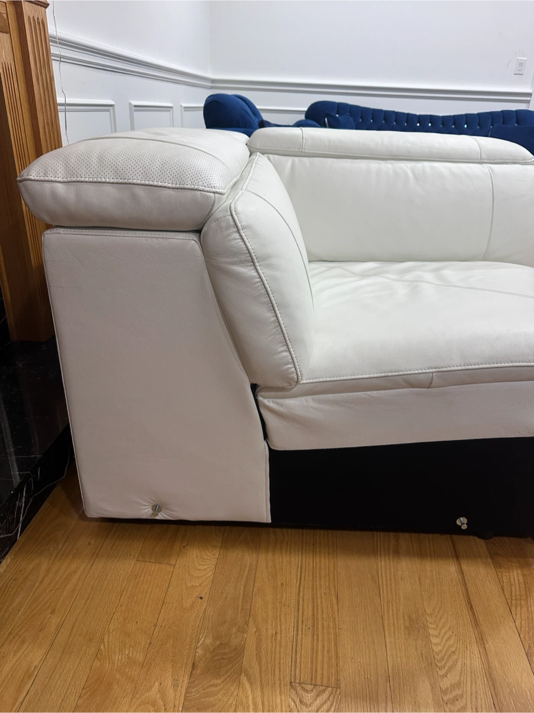 White Leather Sectional Sofa Piece with sofa console armrest - photo 4