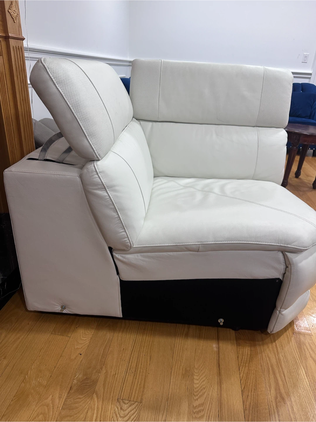 White Leather Sectional Sofa Piece with sofa console armrest - photo 5