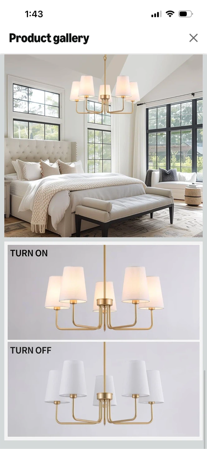 Brass Chandelier with White 5 Fabric Shades - photo 3